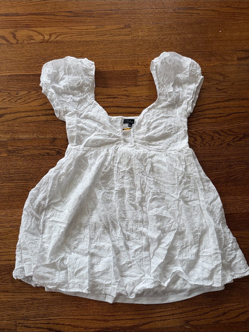 Lulus Sunny Day Stunner White Eyelet Embroidered Babydoll Dress - Size L - Picture 2 of 4
